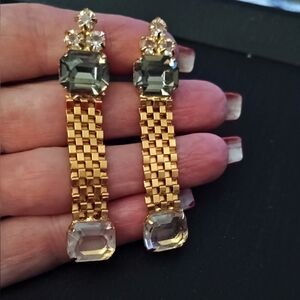 Vintage America Gold and Gray  Crystal Earrings
